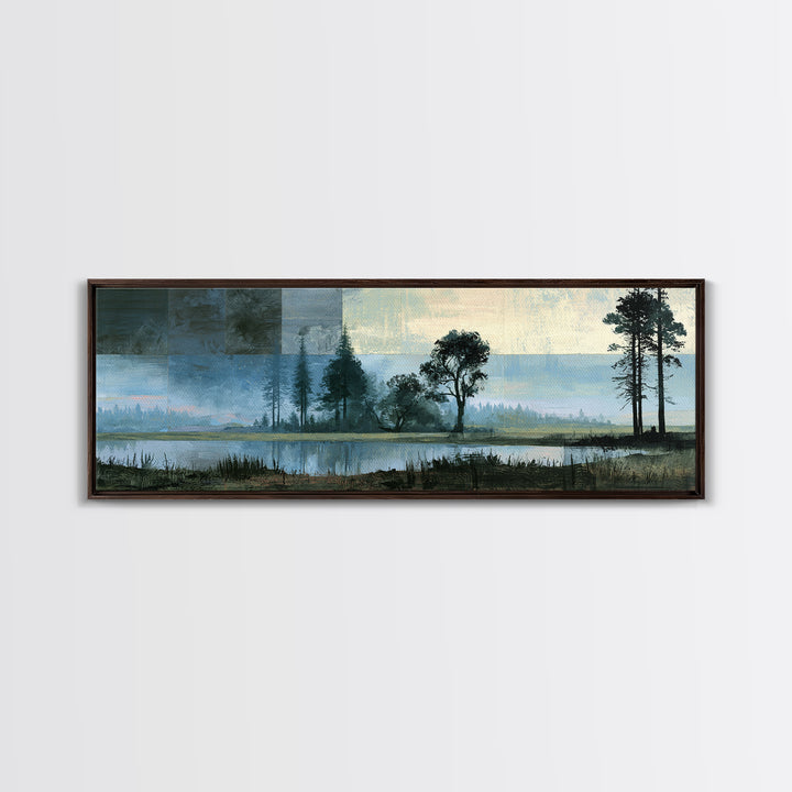 Bohemian Patchwork Landscape Framed Canvas Print, Eclectic Art, Minimalist Decor, Living Room Decor, Fine Art, Eclectic, ECL-3x1-64