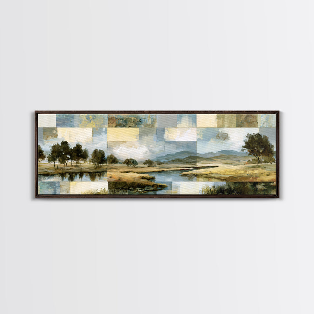 Bohemian Patchwork Landscape Canvas Print, Eclectic Art, Wall Decor, Living Room Decor, Fine Art, Eclectic, Boho, Artwork, ECL-3x1-88
