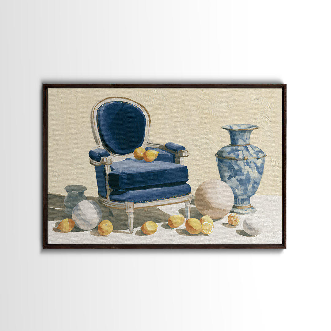 Whimsical Chair Still Life Framed Canvas Print, Eclectic Art, Living Room Decor, Fine Art, Eclectic, Textured Painting, ECL-3x2-18