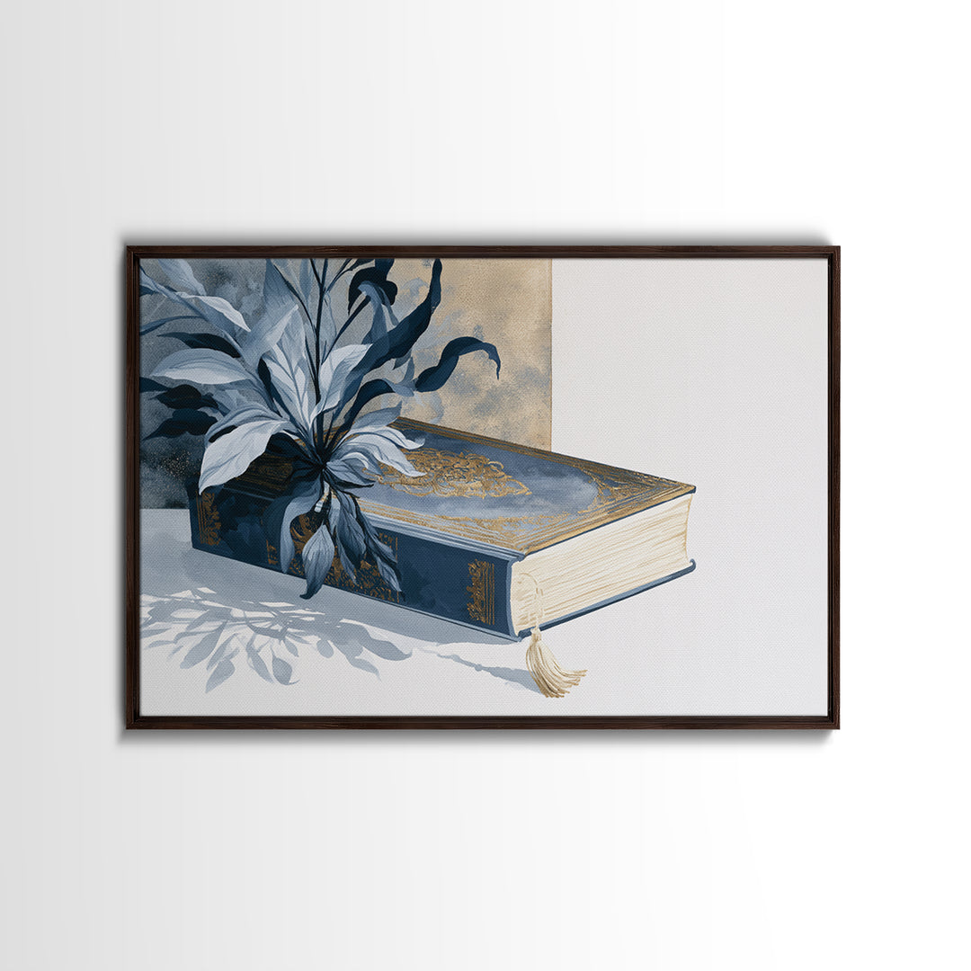 Colorful Book and Plant Still Life Framed Canvas Print, Eclectic Art, Printables, Living Room Decor, Fine Art, Eclectic, ECL-3x2-27