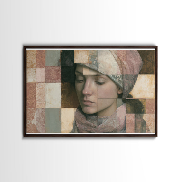 Surreal Portrait with Mismatched Patterned Clothing Canvas Print, Eclectic Art, Fine Art Print, Living Room Decor, Eclectic, ECL-3x2-30