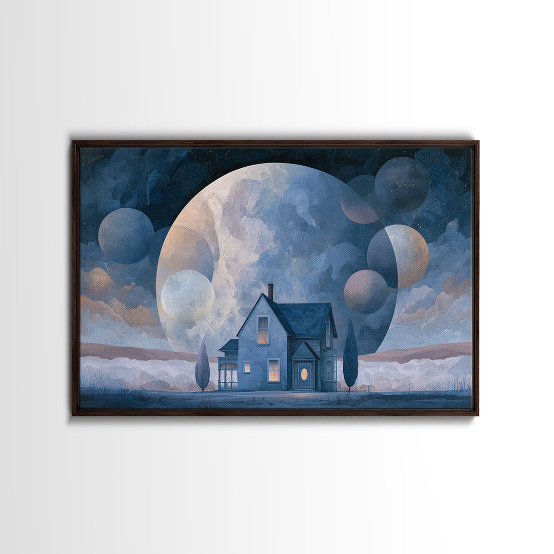 Folk Art House Framed Canvas Print, Eclectic Art, Portrait, Living Room Decor, Fine Art, Eclectic, Modern Decor, Fine Art Print, ECL-3x2-35