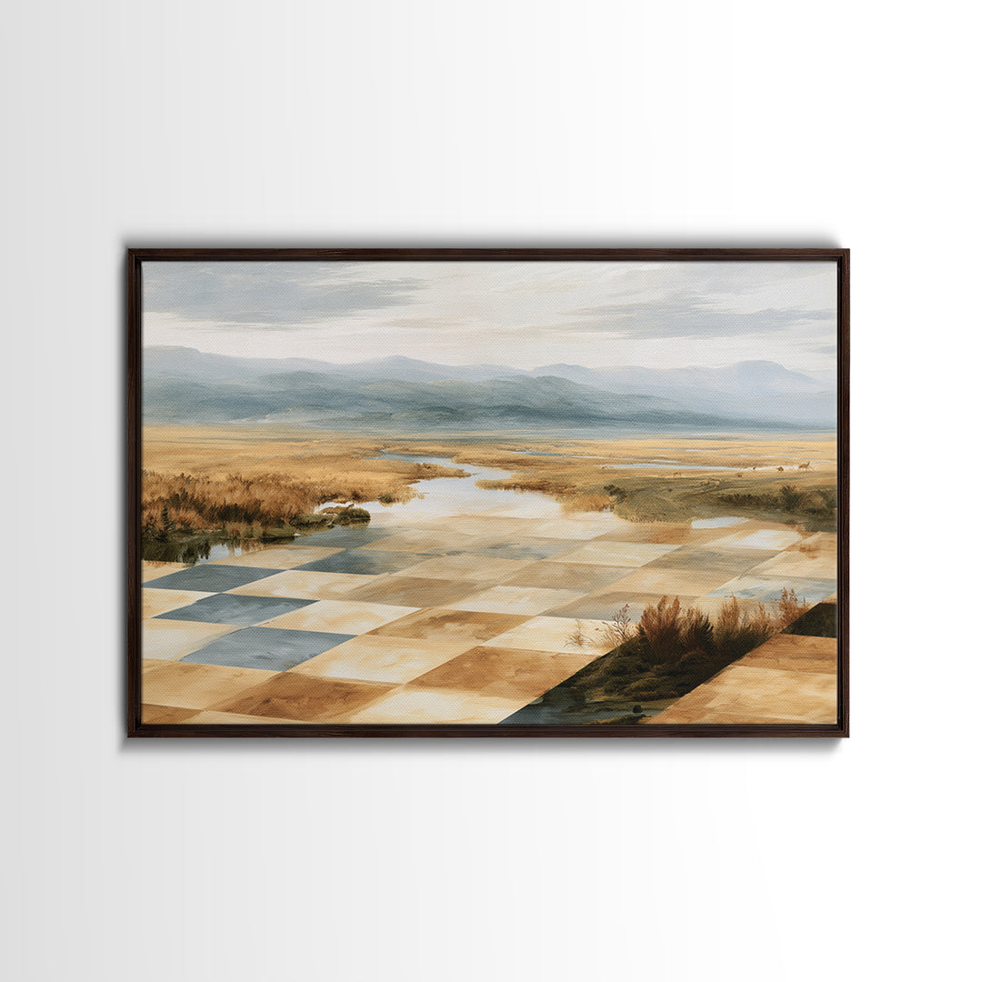 Playful Checkerboard Landscape Canvas Print, Eclectic Art, Art, Living Room Decor, Fine Art, Eclectic, Large Wall Art, ECL-3x2-61