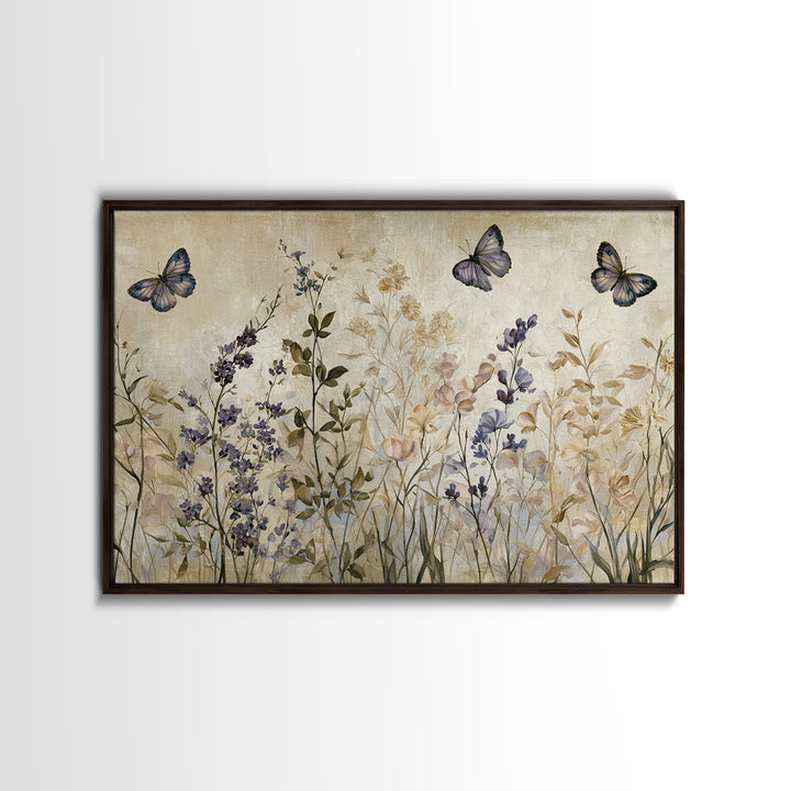 Botanical Collage with Butterflies and Old Paper Framed Canvas Print, Eclectic Art, Wall Decor, Living Room Decor, Eclectic, ECL-3x2-65