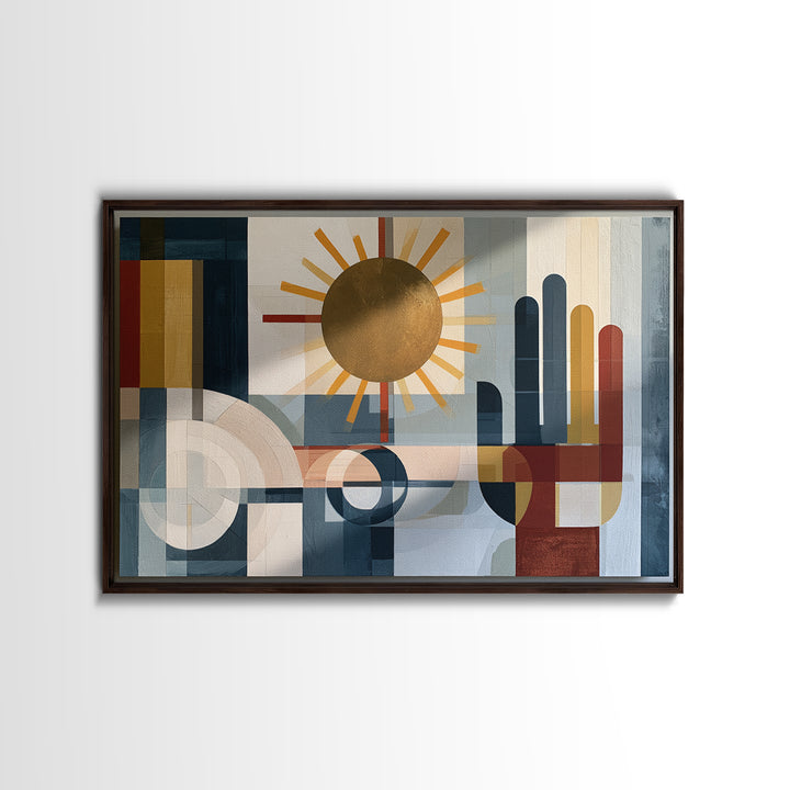 Geometric Sun and Hand Motif Canvas Print, Eclectic Art, Fine Art Print, Living Room Decor, Abstract Art, Eclectic, ECL-3x2-67