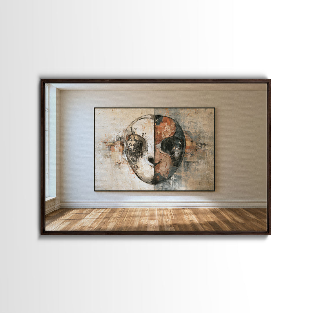 Abstract Mask with Playful Textures Canvas Print, Eclectic Art, Portrait, Living Room Decor, Abstract Art, Eclectic, ECL-3x2-72