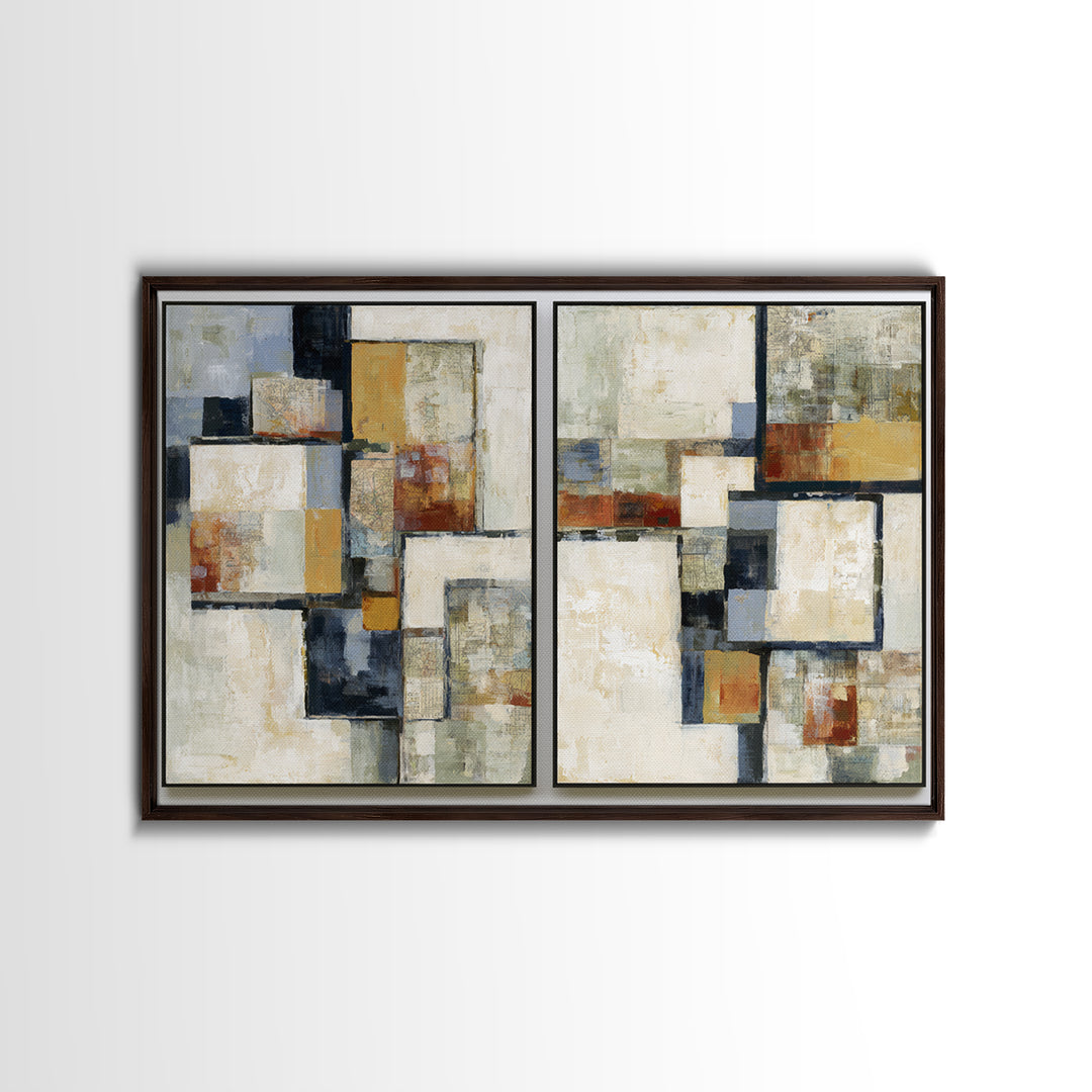 Abstract Shapes Layered Framed Canvas Print, Eclectic Art, Printable Art, Living Room Decor, Abstract Art, Eclectic, ECL-3x2-80