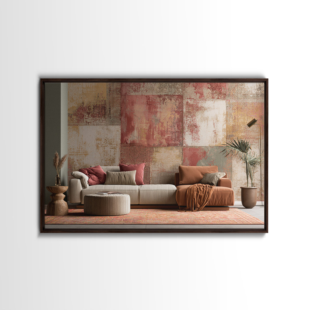 Layered Tapestry Pattern Framed Canvas Print, Eclectic Art, Living Room Decor, Fine Art, Eclectic, Textured Painting, ECL-3x2-92