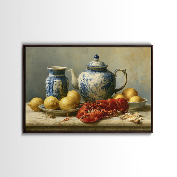 Unexpected Lobster and Lemons Still Life Canvas Print, Eclectic Art, Living Room Decor, Abstract Art, Eclectic, ECL-3x2-94