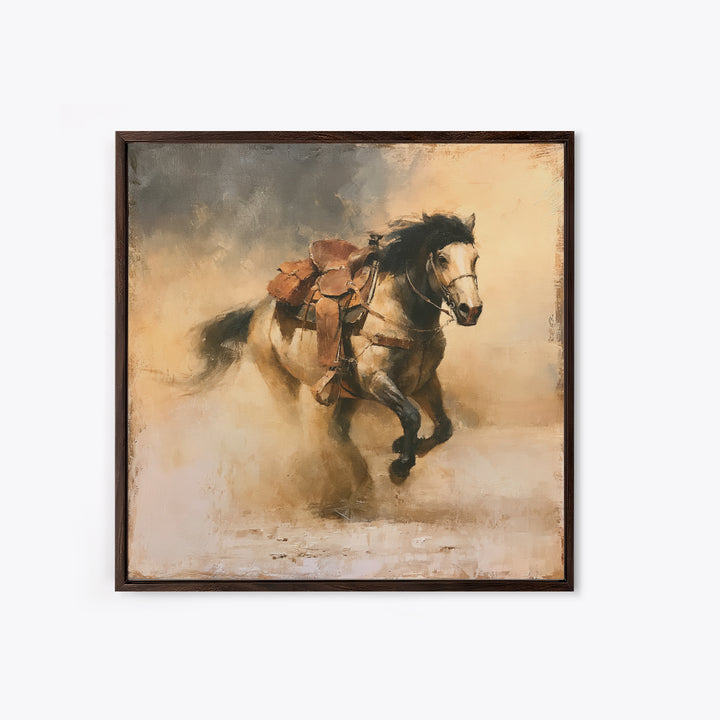 Galloping Horse in Golden Dust and Sunlight Canvas Print, Equestrian Art, Gallery Wall Art, Living Room Decor, Equestrian, EQU-1x1-1