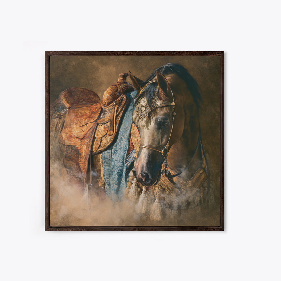 Arabian Horse with Ornate Tack and Silk Canvas Print, Equestrian Art, Living Room Decor, Oil Painting, Equestrian, EQU-1x1-15