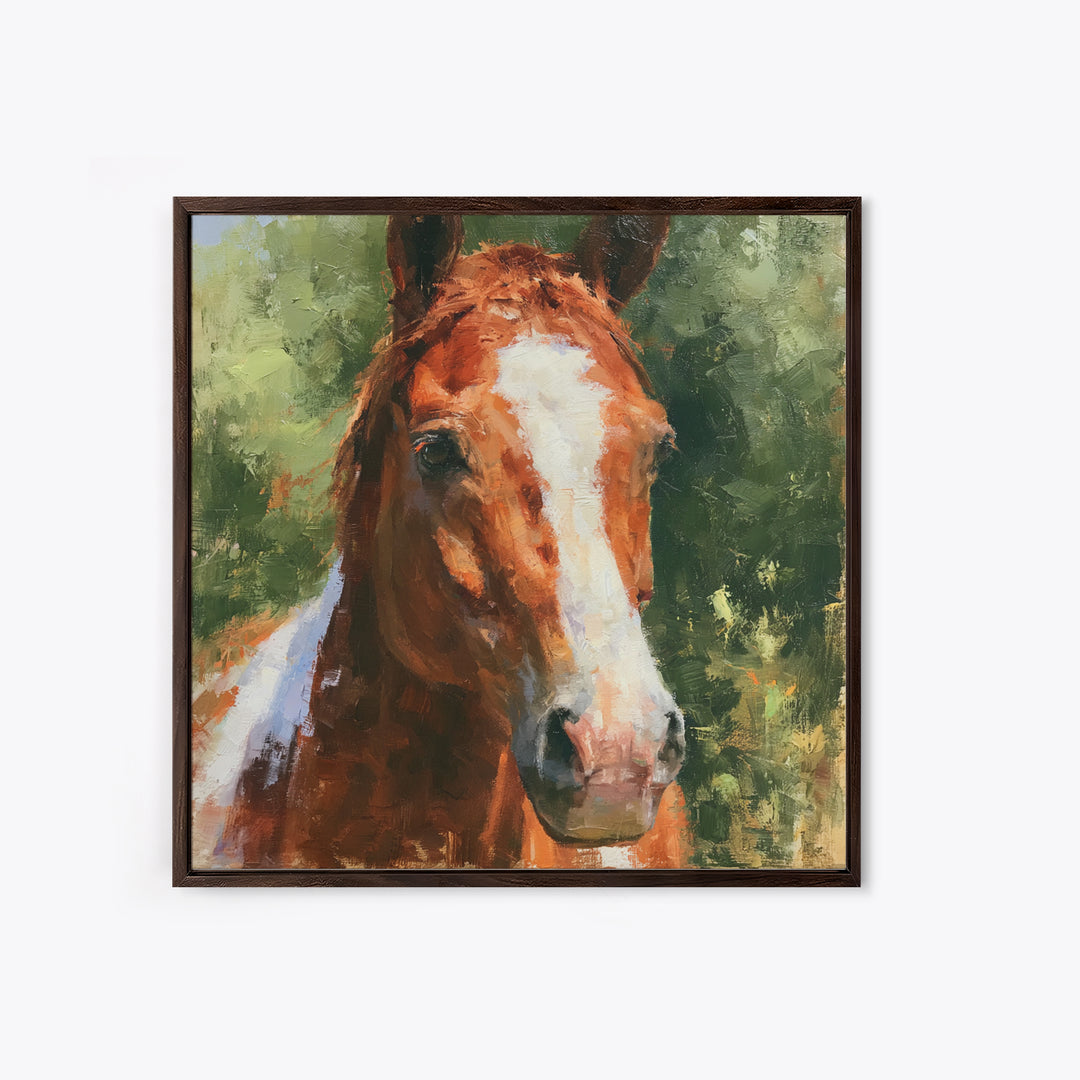 Chestnut Horse Portrait Framed Canvas Print, Equestrian Art, Statement Artwork, Living Room Decor, Fine Art, Equestrian, EQU-1x1-33