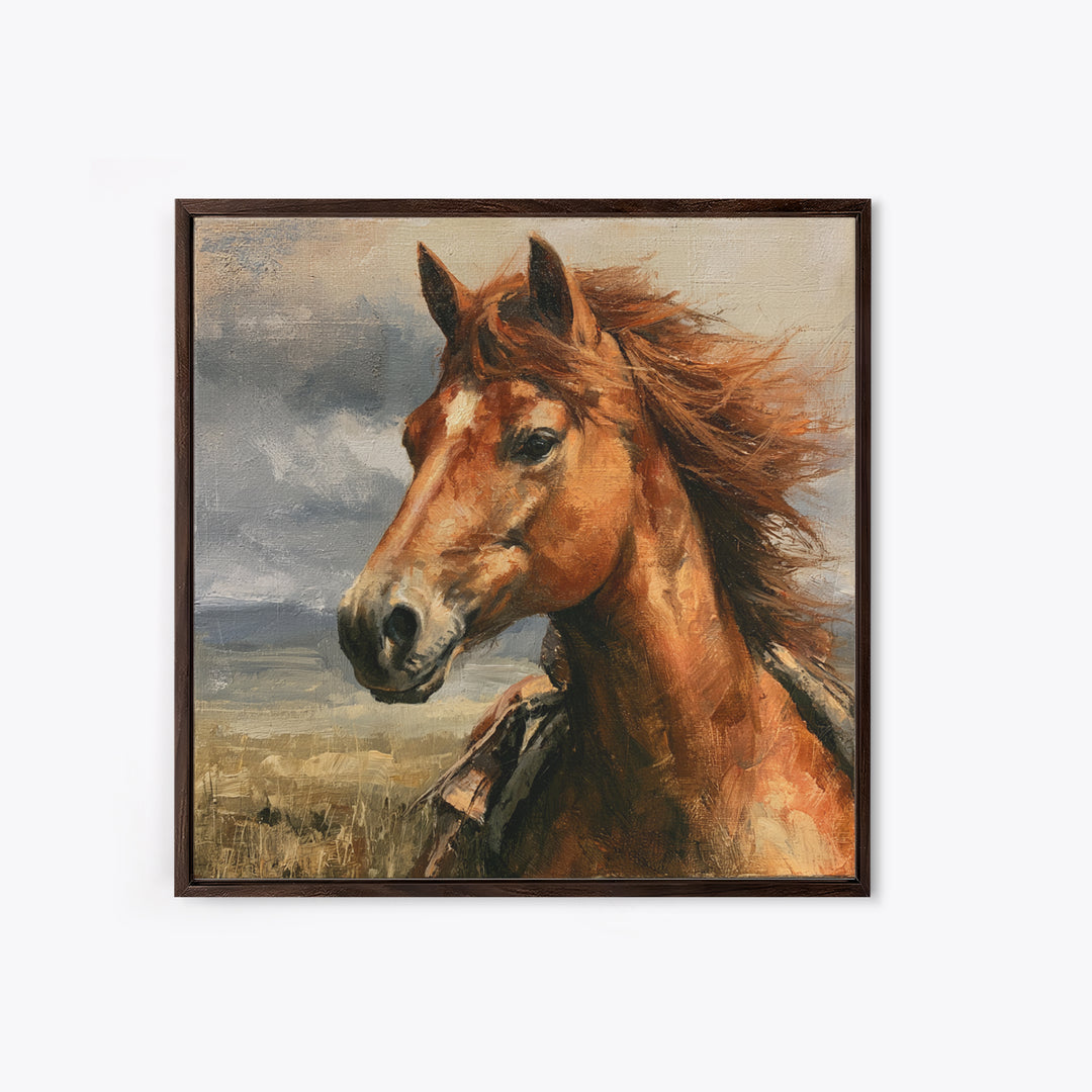 Chestnut Horse Portrait Framed Canvas Print, Equestrian Art, Statement Artwork, Living Room Decor, Fine Art, Equestrian, EQU-1x1-57