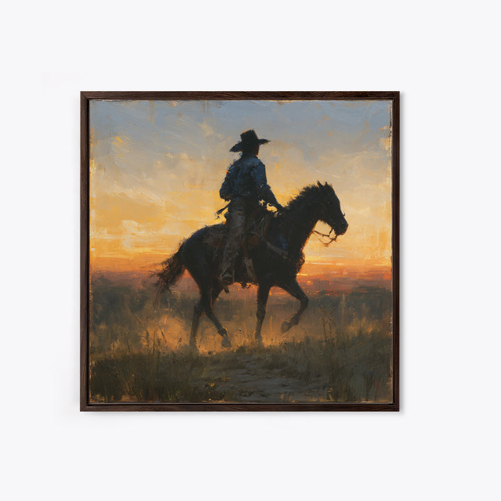 Equestrian Rider Silhouette at Sunrise Canvas Print, Equestrian Art, Modern Decor, Living Room Decor, Fine Art, Equestrian, EQU-1x1-75