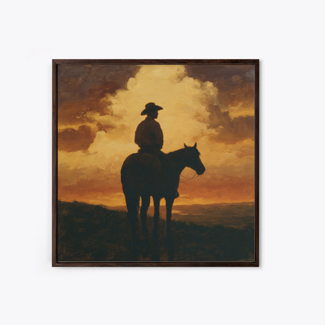Equestrian Rider Silhouette at Sunrise Canvas Print, Equestrian Art, Wall Art, Living Room Decor, Fine Art, Equestrian, EQU-1x1-99