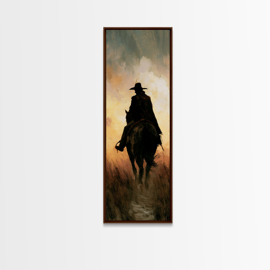 Equestrian Rider Silhouette at Sunrise Framed Canvas Print, Equestrian Art, Living Room Decor, Abstract Art, Equestrian, EQU-1x3-15