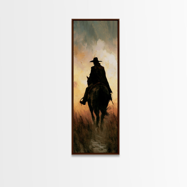 Equestrian Rider Silhouette at Sunrise Framed Canvas Print, Equestrian Art, Living Room Decor, Abstract Art, Equestrian, EQU-1x3-15