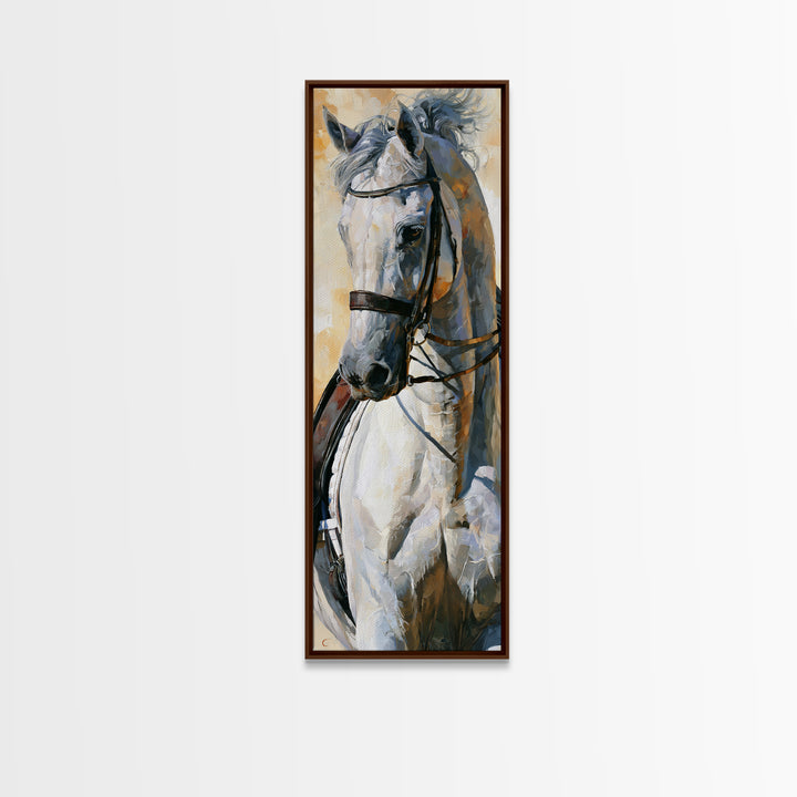 Dressage Horse in Refined Classical Pose Framed Canvas Print, Equestrian Art, Retro Poster, Living Room Decor, Equestrian, EQU-1x3-70