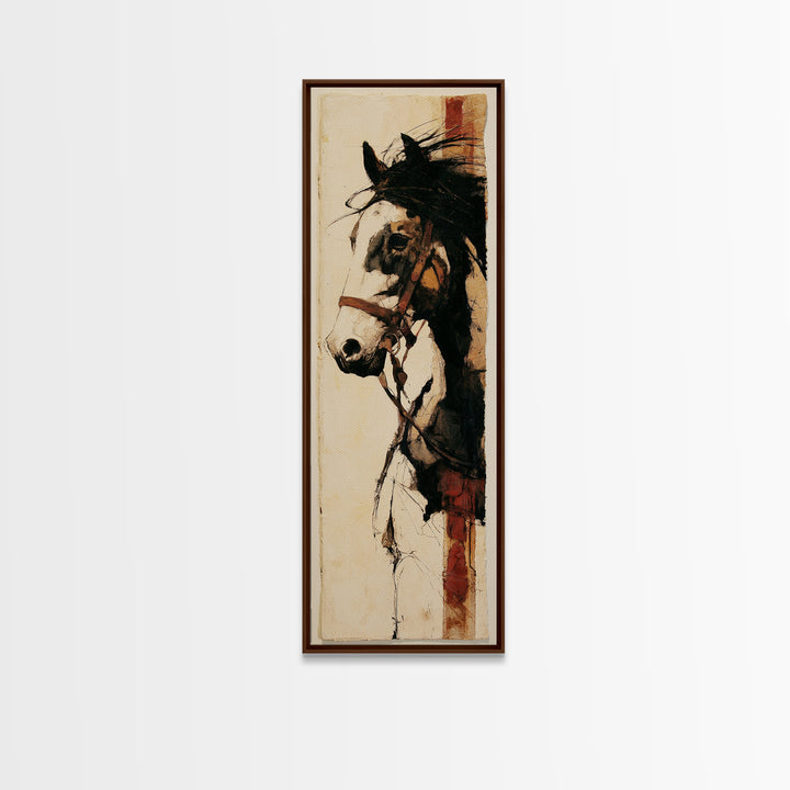 Minimal Horse Contour Drawing on Cream Paper Canvas Print, Equestrian Art, Oil Painting, Living Room Decor, Equestrian, EQU-1x3-73