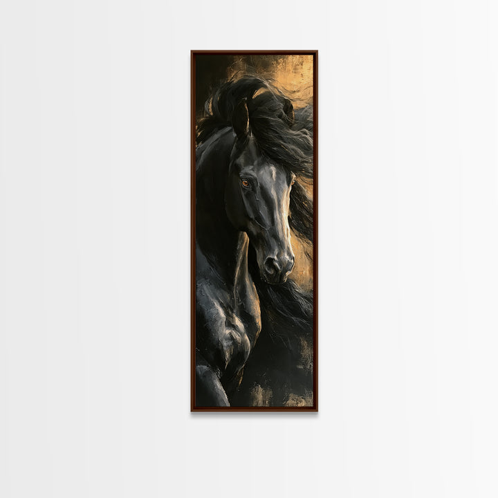 Black Horse Portrait on Deep Charcoal Background Canvas Print, Equestrian Art, Luxury Decor, Living Room Decor, Equestrian, EQU-1x3-86