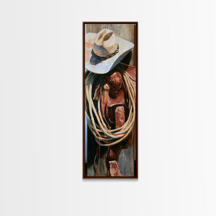 Cowgirl Hat and Reins Still Life Canvas Print, Equestrian Art, Gallery Wall, Living Room Decor, Fine Art, Equestrian, EQU-1x3-95