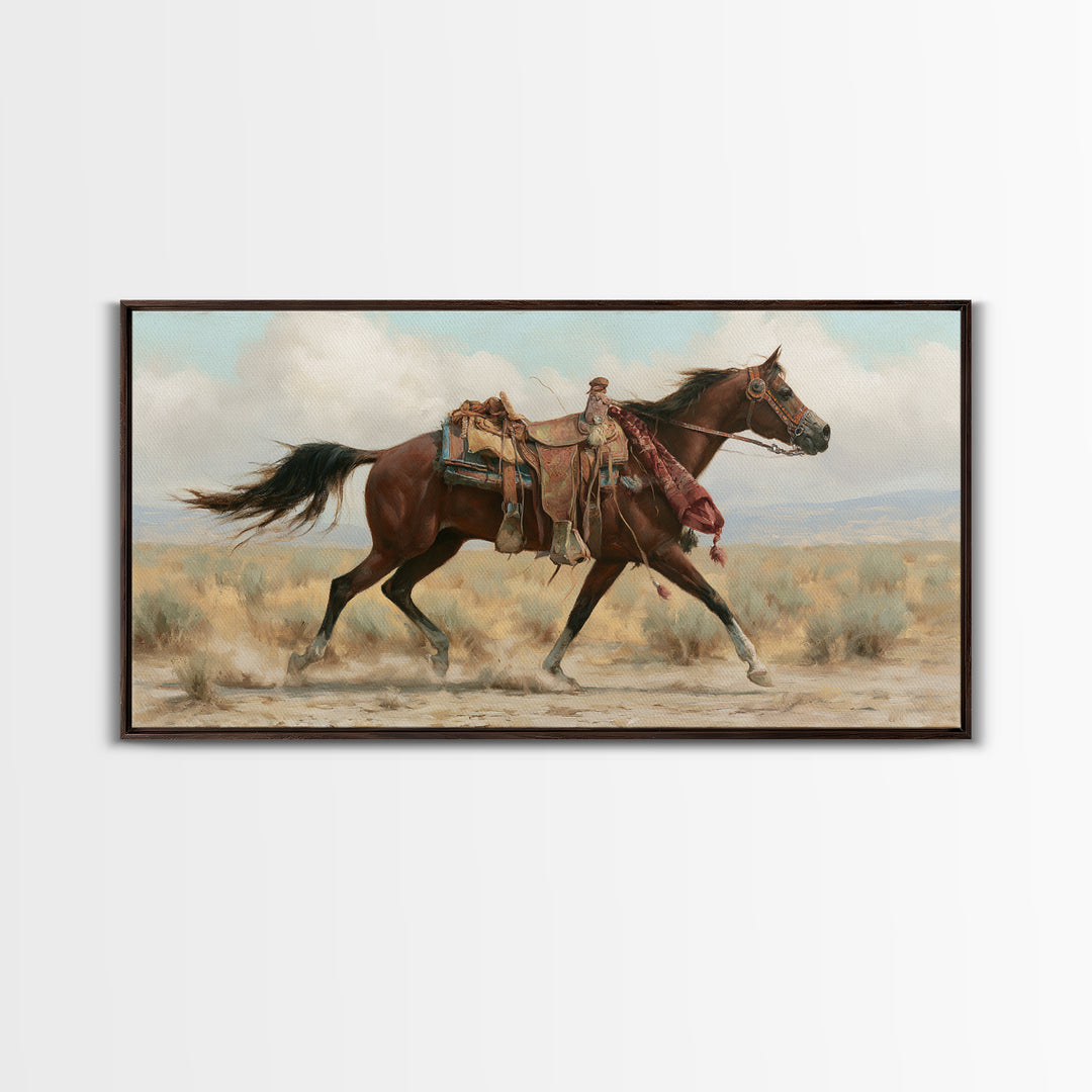 Arabian Horse with Ornate Tack and Silk Framed Canvas Print, Equestrian Art, Contemporary Art, Living Room Decor, Equestrian, EQU-2x1-83