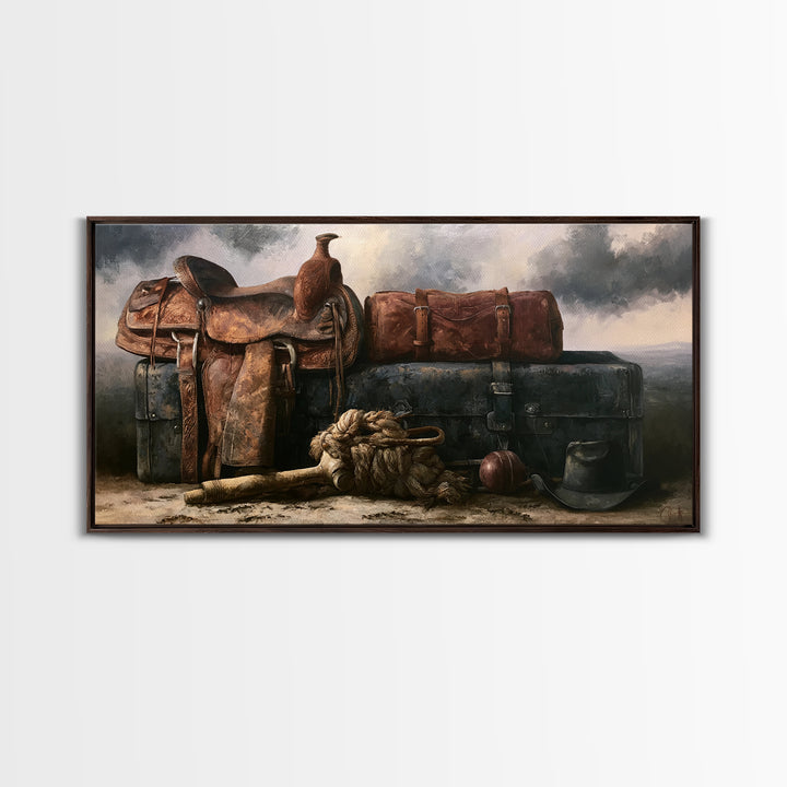 Stable Tools Arranged Like Old Master Still Framed Canvas Print, Equestrian Art, Large Wall Art, Living Room Decor, Equestrian, EQU-2x1-91