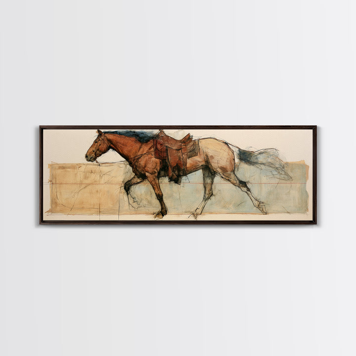 Minimal Horse Contour Drawing on Cream Paper Canvas Print, Equestrian Art, Digital Print, Living Room Decor, Equestrian, EQU-3x1-5