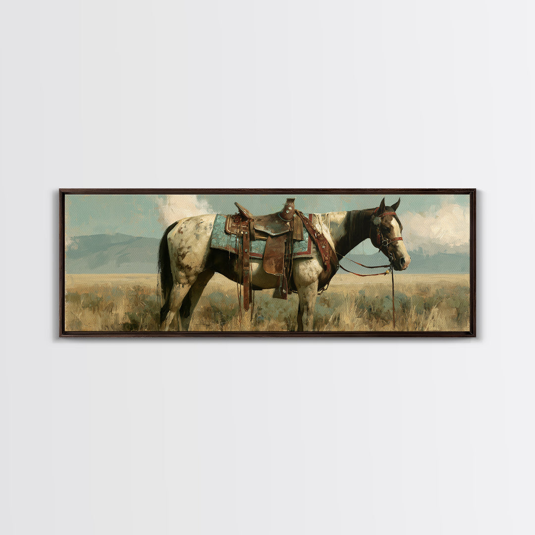 Arabian Horse with Ornate Tack and Silk Framed Canvas Print, Equestrian Art, Contemporary Art, Living Room Decor, Equestrian, EQU-3x1-55