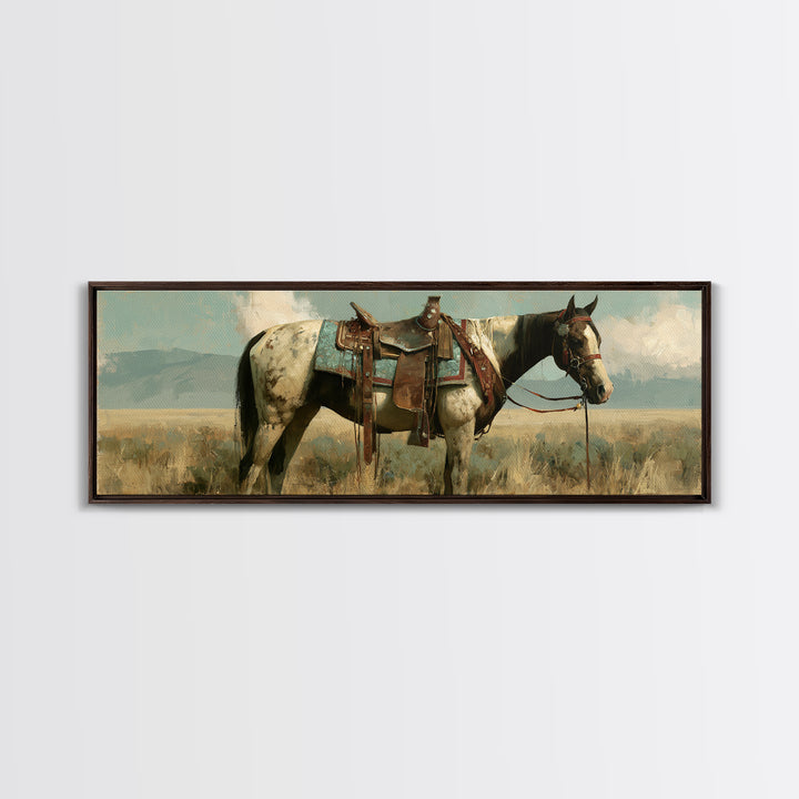 Arabian Horse with Ornate Tack and Silk Framed Canvas Print, Equestrian Art, Contemporary Art, Living Room Decor, Equestrian, EQU-3x1-55