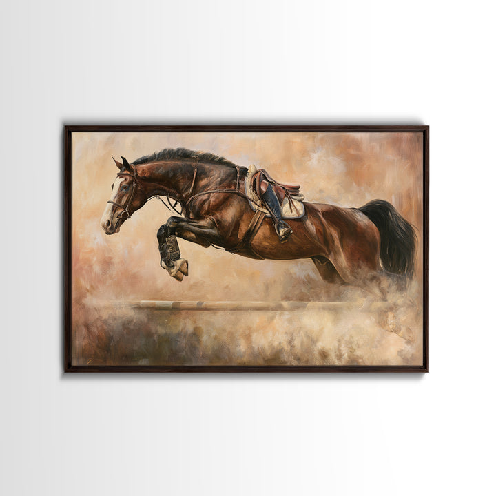 Show Jumping Horse Mid Leap Framed Canvas Print, Equestrian Art, Gallery Wall Art, Living Room Decor, Fine Art, Equestrian, EQU-3x2-35