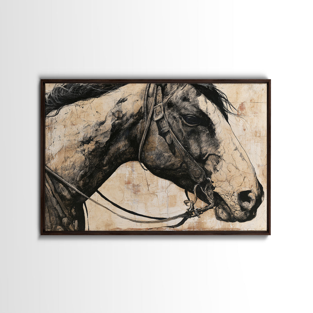 Horse Head Rendered Canvas Print, Equestrian Art, Western Decor, Living Room Decor, Abstract Art, Equestrian, EQU-3x2-58