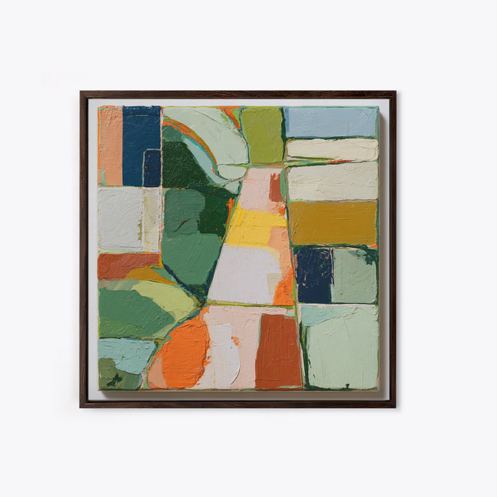 Garden Path with Thick Green and Orange Framed Canvas Print, Expressionist Art, Gallery Decor, Living Room Decor, Expression, EXP-1x1-38