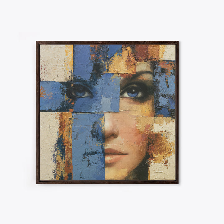 Woman in Blue with Dramatic Expressive Eyes Canvas Print, Expressionist Art, Room Decor, Living Room Decor, Expression, EXP-1x1-40
