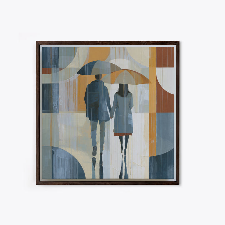 Couple Walking Through Rain Framed Canvas Print, Expressionist Art, Abstract Wall Art, Living Room Decor, Fine Art, Expression, EXP-1x1-47