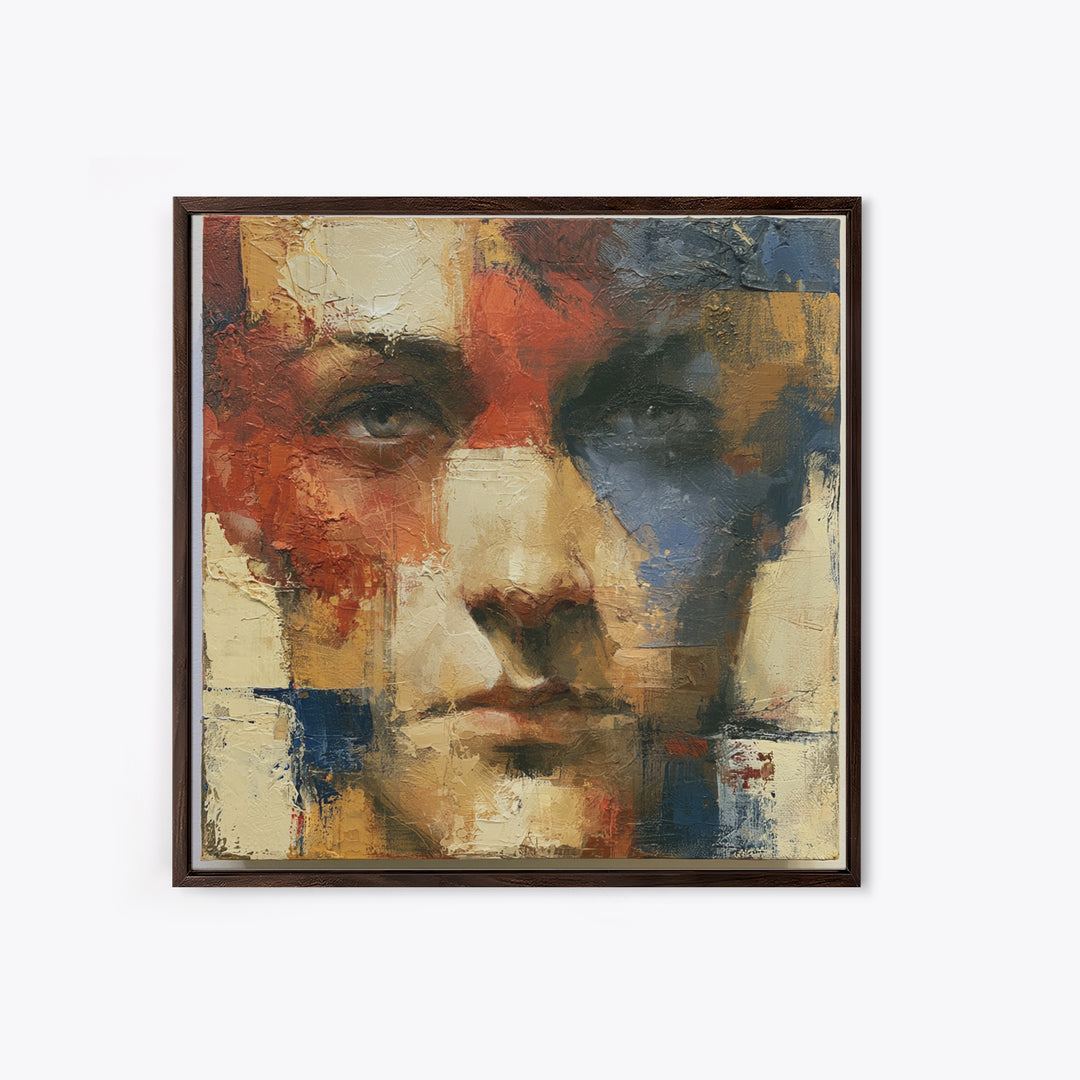 Emotional Portrait with Bold Red and Blue Canvas Print, Expressionist Art, Downloadable Prints, Living Room Decor, Expression, EXP-1x1-50