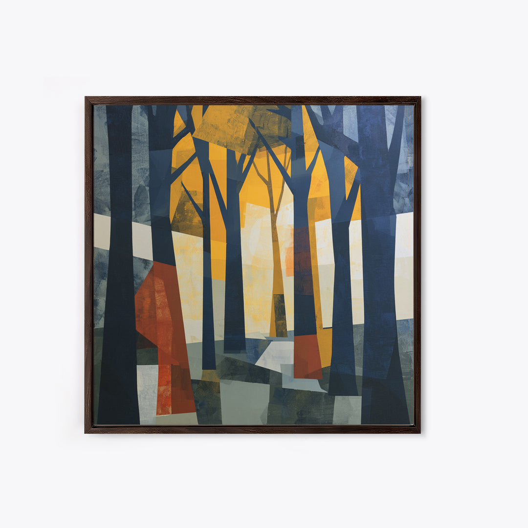 Dark Forest with Angular Trees and Yellow Canvas Print, Expressionist Art, Gallery Wall Art, Living Room Decor, Expression, EXP-1x1-54