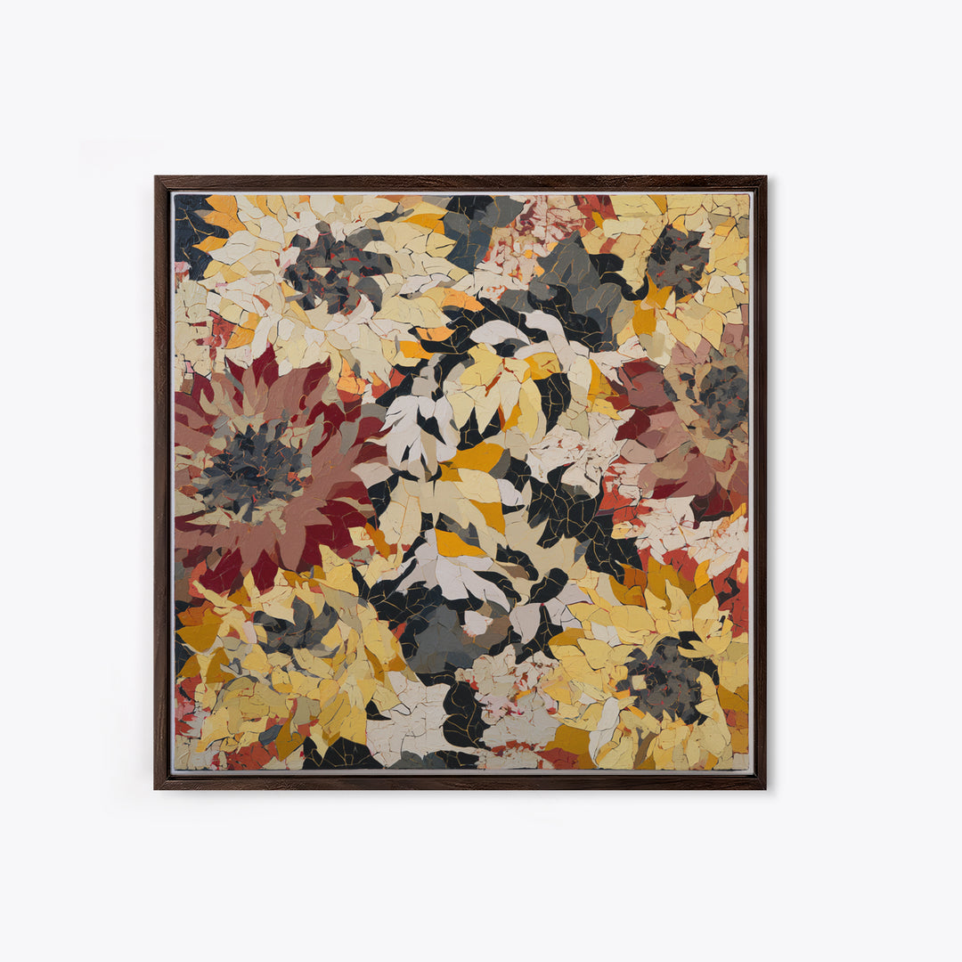 Sunflowers Twisting in Intense Painted Energy Canvas Print, Expressionist Art, Large Wall Art, Living Room Decor, Expression, EXP-1x1-56