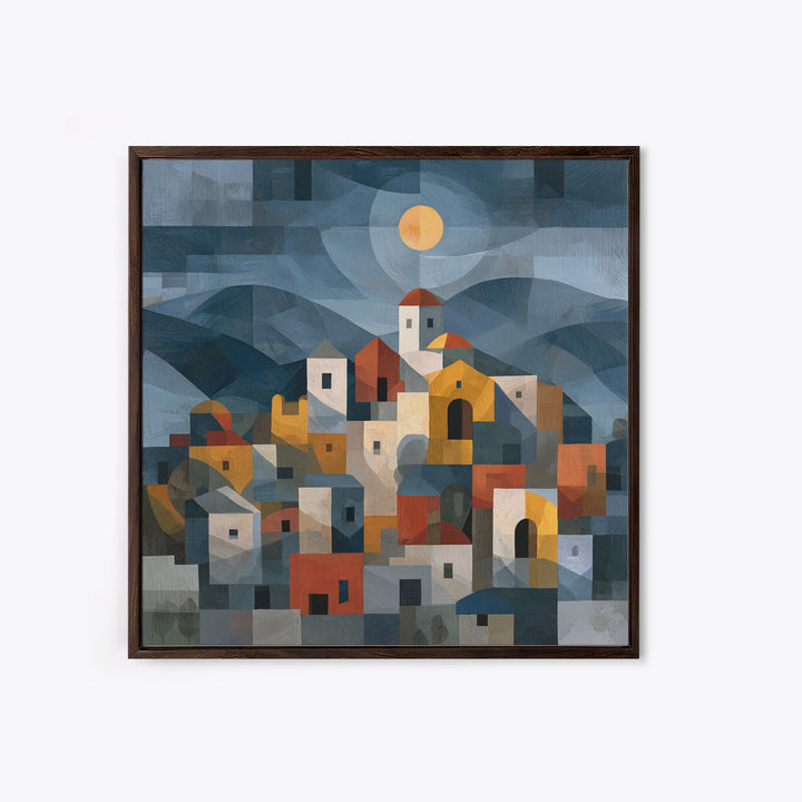 Moonlit Village with Swirling Unnatural Color Canvas Print, Expressionist Art, Unique Wall Art, Living Room Decor, Expression, EXP-1x1-60
