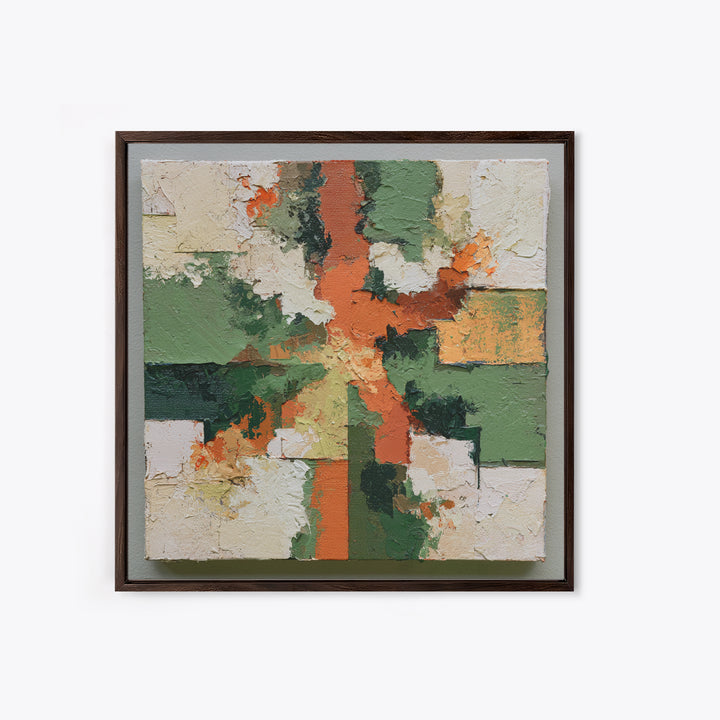 Garden Path with Thick Green and Orange Framed Canvas Print, Expressionist Art, Gallery Decor, Living Room Decor, Expression, EXP-1x1-62