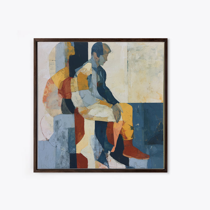 Seated Figure with Raw Gestural Outlines Framed Canvas Print, Expressionist Art, Boho Decor, Living Room Decor, Expression, EXP-1x1-79