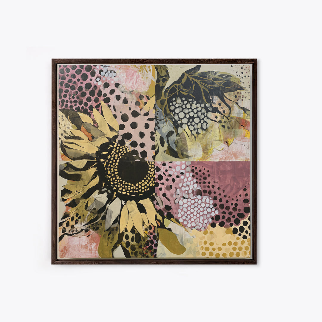 Sunflowers Twisting in Intense Painted Energy Canvas Print, Expressionist Art, Living Room Decor, Expression, EXP-1x1-8