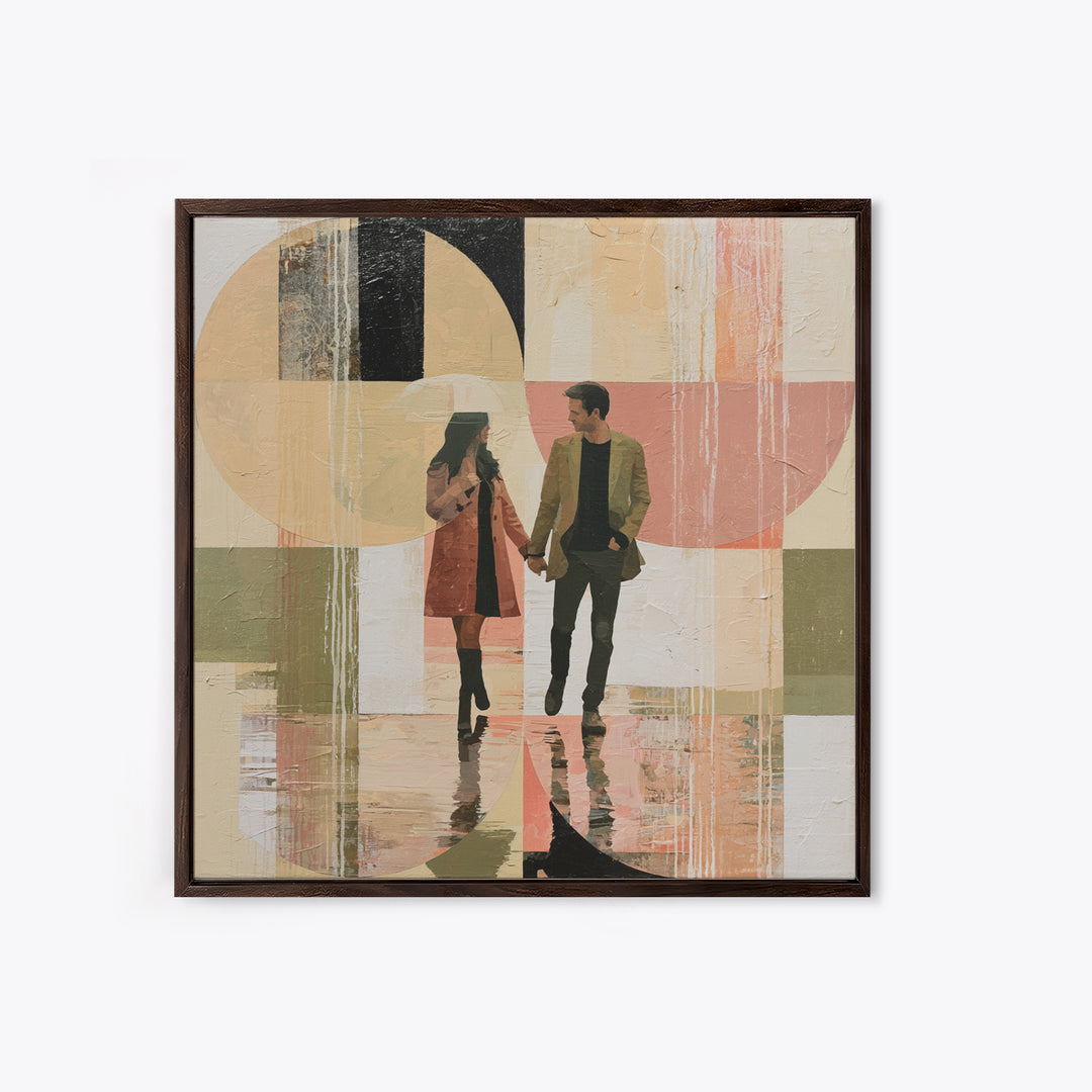 Couple Walking Through Rain Canvas Print, Expressionist Art, Fine Art Print, Living Room Decor, Fine Art, Expression, EXP-1x1-95