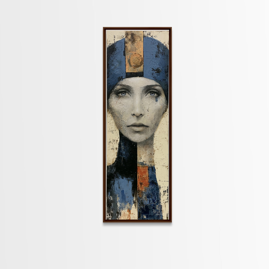 Woman in Blue with Dramatic Expressive Eyes Canvas Print, Expressionist Art, Painting, Living Room Decor, Fine Art, Expression, EXP-1x3-28