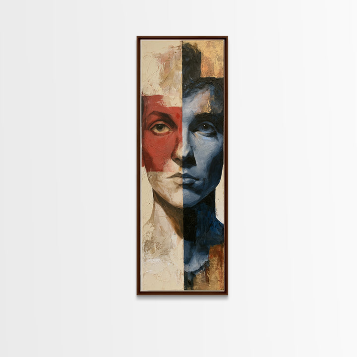 Emotional Portrait with Bold Red and Blue Canvas Print, Expressionist Art, Gallery Decor, Living Room Decor, Expression, EXP-1x3-38