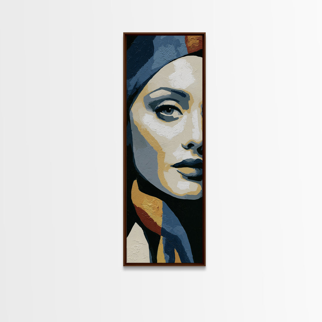 Woman in Blue with Dramatic Expressive Eyes Canvas Print, Expressionist Art, Modern Wall Art, Living Room Decor, Expression, EXP-1x3-76