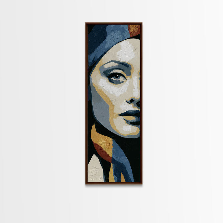 Woman in Blue with Dramatic Expressive Eyes Canvas Print, Expressionist Art, Modern Wall Art, Living Room Decor, Expression, EXP-1x3-76