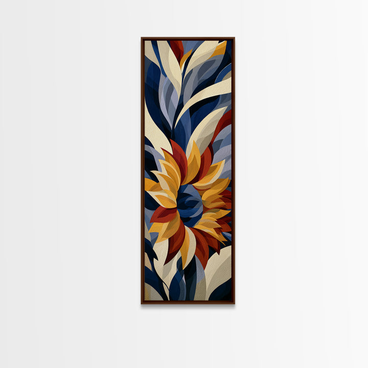 Sunflowers Twisting in Intense Painted Energy Canvas Print, Expressionist Art, Blue Wall Art, Living Room Decor, Expression, EXP-1x3-92