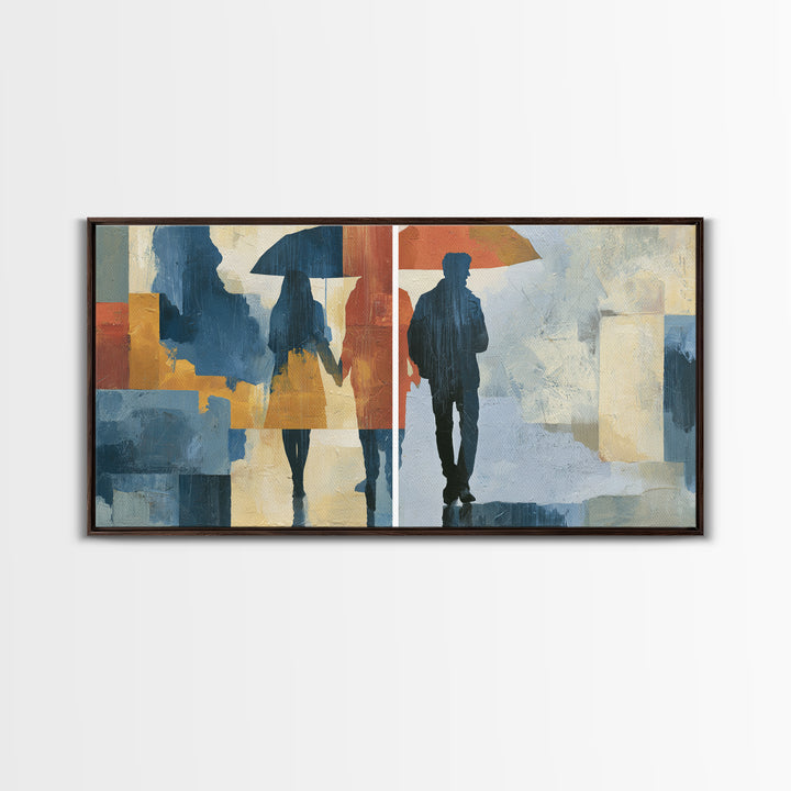 Couple Walking Through Rain Framed Canvas Print, Expressionist Art, Downloadable Prints, Living Room Decor, Expression, EXP-2x1-19