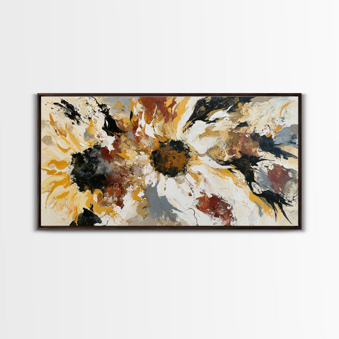 Sunflowers Twisting in Intense Painted Energy Canvas Print, Expressionist Art, Contemporary Art, Living Room Decor, Expression, EXP-2x1-28
